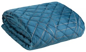 Cuvertură de Pat din catifea cu motiv de frunze de banană matlasată cu presare la cald bleumarin auriu Colecția Limitată Salvia