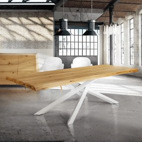 MASA WOOD - BLAT LEMN MASIV CU PICIOR METALIC - 250 cm / 100 cm / h 77 cm - ALB