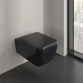 Set vas WC suspendat Villeroy&Boch Skyla Combi-Pack TwistFlush Rimless cu capac softclose negru Pure Black CeramicPlus