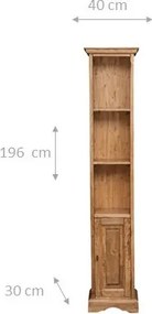 Biblioteca mica, L40 30 H196 cm, natur antichizat, lemn masiv