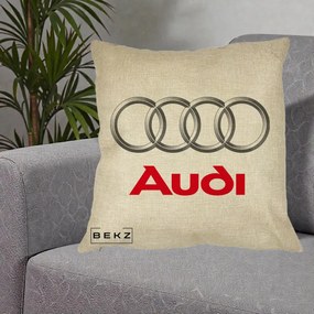Perna Personalizata cu emblema Audi, 40x40 cm, Crem, Husa Detasabila, Perna Inclusa, BEKZ®