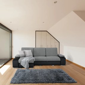 Colţar, piele ecologică negru/material textil gri, model stânga, LATE