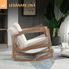 HOMCOM Scaun Balansoar Minimalist cu Pernuțe pentru Scaun și Spătar, Scaun pentru Sufragerie din Lemn de Caucciuc, Pluș și Spumă, 60x81x71 cm, Crem | Aosom Romania