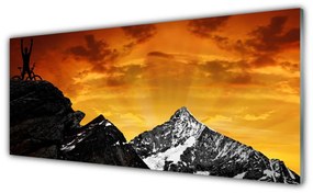 Tablou pe sticla Munții Peisaj Orange Gri Negru