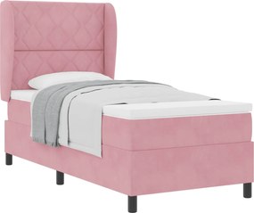 vidaXL Pat cu arcuri cu saltea cu headboard Roz 200 x 90 cm Catifea