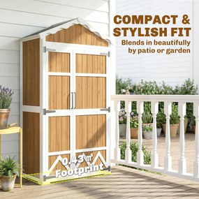 Outsunny Căsuță de grădină din lemn 105x55x179 cm Dulap pentru unelte cu 4 rafturi Acoperiș din metal galvanizat Lemn natural | Aosom Romania
