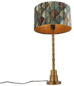 Lampă de masă bronz cu abajur din velur cu design frunze și interior auriu - Pisos