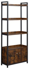 Biblioteca cu 4 rafturi si un dulap cu 2 compartimente, cu 2 usi, stil industrial, maro 75x30x180cm HOMCOM | Aosom Romania