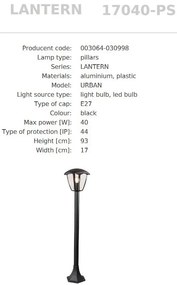 Stalp Exterior inaltime 93cm, Protectie IP44, LANTERN