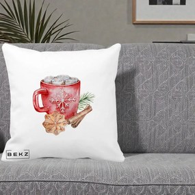 Perna Decorativa Cacao de Iarna cu Biscuit, 40x40 cm, Alba Mata, Husa Detasabila, Perna Inclusa, BEKZ®