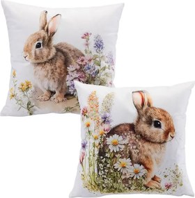 decoDoma Set de 2 fețe pernuțe IEPURAȘI ÎN IARBĂ 40 x 40 cm