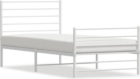 vidaXL Cadru de pat metalic cu tăblie de cap/picioare, alb, 90x200 cm