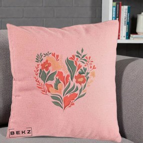 Perna Decorativa Inima Florala Botanica, 40x40 cm, Roz, Husa Detasabila, Perna Inclusa, BEKZ®
