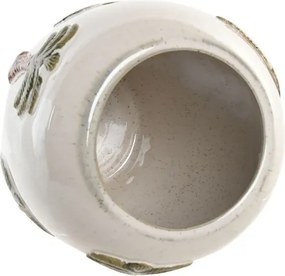 Vază decorativă tropical pictată manual alb cu accente maro și verde din ceramică , "Palmira"