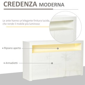 HOMCOM Bufet Modern cu 3 Usi cu lumini LED Colorate si Telecomanda din lemn, 155x40x92cm - Alb | Aosom Ro