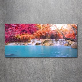 Pictura pe sticlă acrilică Cascada din pădure
