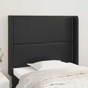 Tablie de pat cu aripioare, negru, 103x16x118 128 cm, piele eco 1, Negru, 103 x 16 x 118 128 cm