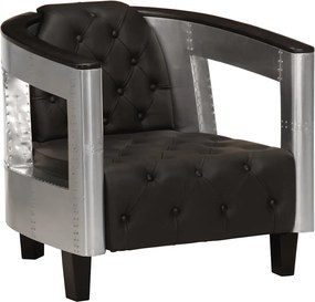 vidaXL Fotoliu aviator, negru, piele naturală