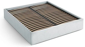 Pat matrimonial gri deschis tapițat cu spațiu de depozitare/fără tăblie cu somieră 200x200 cm Susan – Micadoni