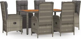 vidaXL Set mobilier de grădină cu perne, 7 piese, gri, poliratan
