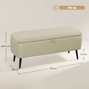 HOMCOM Bancă de Depozitare cu Capac Rabatabil și Picioare din Oțel pentru Dormitor Sufragerie Intrare 101x38,5x44,5 cm Bej | Aosom Romania