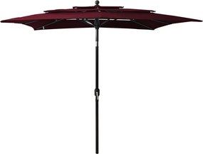 vidaXL Umbrelă de soare 3 niveluri stâlp aluminiu roșu bordo 2,5x2,5 m