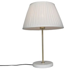 Lampă de masă retro alamă cu umbră plisată cremă 35 cm - Kaso