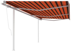 vidaXL Copertină retractabilă automat, stâlpi, portocaliu&amp;maro, 6x3 m