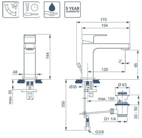 Baterie lavoar Ideal Standard Edge, ventil metalic pop-up, crom - A7101AA