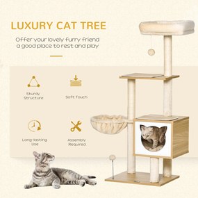 PawHut Zgârietoare pentru Pisici cu 2 Stâlpi, Căsuță, Hamac, Pat și 2 Mingi | Aosom Romania