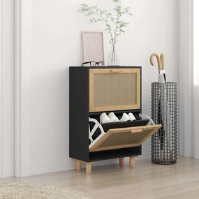 vidaXL Pantofar, negru, 52x25x80 cm, lemn prelucrat și ratan natural