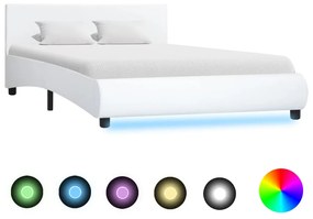 Cadru de pat cu LED-uri, alb, 120 x 200 cm, piele ecologica Alb, 120 x 200 cm