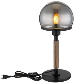 Veioza/Lampa de masa design modern HAKU negru/lemn/fumuriu