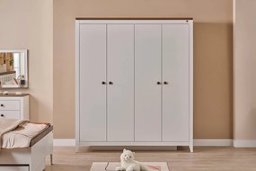 Dulap modern alb pentru copii, 4 usi, 180x58x207 cm, colectia Lucia