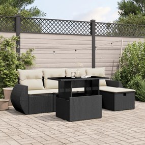 3275126 vidaXL Set mobilier de grădină cu perne, 6 piese, negru, poliratan