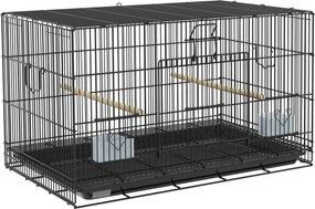 PawHut Colivie pentru Păsări 77x46x45 cm Colivie Metalică pentru Păsări cu Tavă Detașabilă 2 Bețe 2 Recipiente 2 Bețe Negru | Aosom Romania