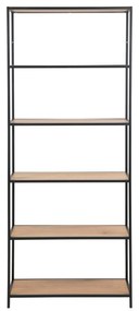 Etajeră neagră/în culoare naturală cu aspect de lemn de stejar 77x185 cm Seaford – Actona