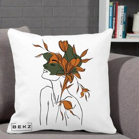 Perna Decorativa Portret Feminin Crin Auriu, 40x40 cm, Alba Mata, Husa Detasabila, Perna Inclusa, BEKZ®