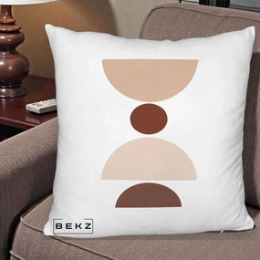 Perna Decorativa Geometric Boho Cerc si Boluri, 40x40 cm, Alb Pufos, Husa Detasabila, Perna Inclusa, BEKZ®