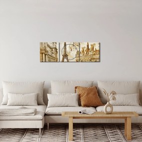 Tablou - Monumente din Paris (cu ceas) (90x30 cm)