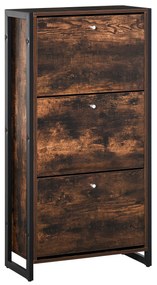 Mobilier Suport de Pantofi Economisire Spatiu Stil Industrial pentru 12 Perechi, Lemn si Metal, 60x24x115cm Maro si Negru HOMCOM | Aosom RO