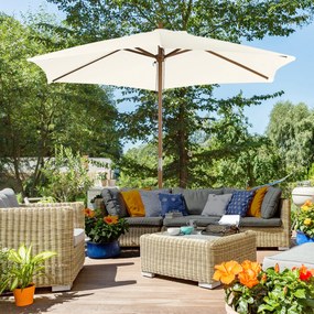 Outsunny Umbrelă Rotundă de Grădină din Bambus și Poliester 2.5x2.3m Crem/Alb | Aosom Romania