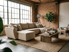 Coltar extensibil in forma de U LIVARO 305x140 cm, crem