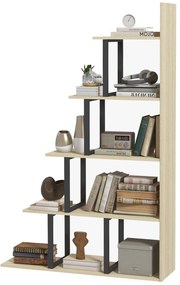 HOMCOM Bibliotecă raft separator de încăperi de stil industrial în formă de scară cu 5 rafturi 102 x 30 x 160 cm culoare stejar | Aosom Romania