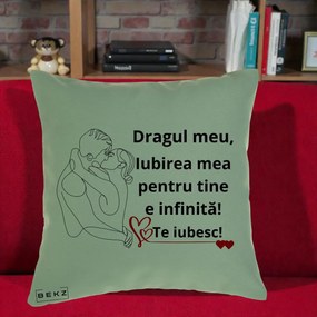Cadou pentru Iubit - Perna Personalizata Dragul Meu Iubirea Mea pentru Tine e Infinita Te Iubesc, 40x40 cm, Verde, Husa Detasabila, Perna Inclusa, BEKZ®