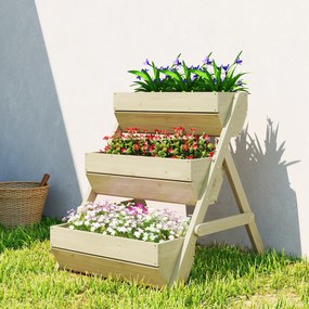 Outsunny Pat vertical cu 3 etaje din lemn, jardiniere 3 compartimente cu orificii de scurgere Verde | Aosom Romania