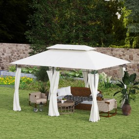 Outsunny Pavilion de Grădină cu Acoperiș Dublu, 397x297x265 cm, Alb Crem | Aosom Romania