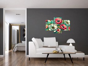 Tablou - Flori pe fundal albastru (90x60 cm)