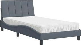 vidaXL Pat cu saltea, Hanko, gri închis, 100x200 cm, catifea