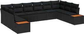vidaXL Set de canapele pentru grădină 10 pcs Negru Rattan poli